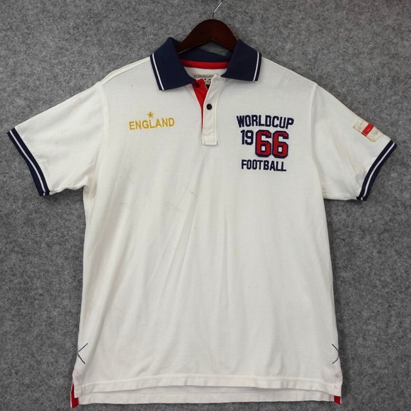 England Worldcup Polo Mens M White Spell Out‎ Flag 1966 Football STUDIO CLASSICS - Picture 1 of 16